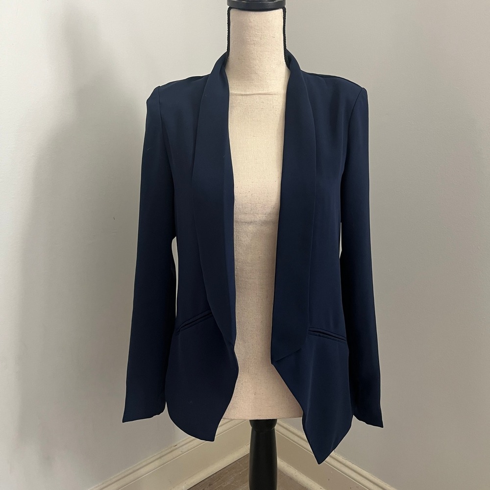 Lulu’s Open Front Blazer Jacket size XS Navy Blue Preppy Academia Professor Chic